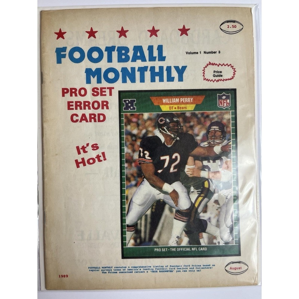 Football Monthly Magazine Vol 1 No 3 1989 William Perry Bears Pro Set Error Card